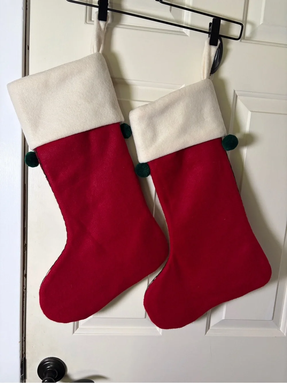 Holiday Red Felt Christmas Stockings with White Cuff (Set of 2)
